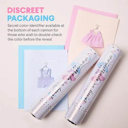 Miniatura 5 de PrimePure Cañón de confeti para revelación de género, polvo biodegradable y confeti en forma de corazón, 2 rosas y 2 azules, paquete de 4