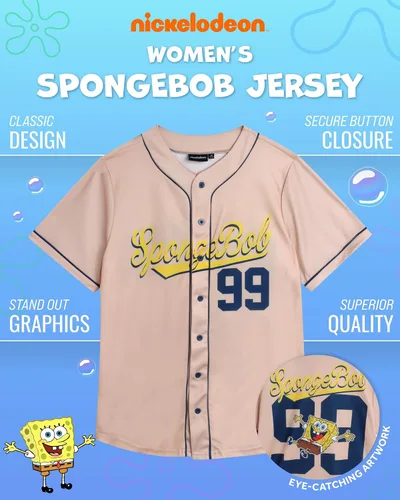 Miniatura 2 de Nickelodeon Camiseta de béisbol de Bob Esponja para mujer, camisa de uniforme de moda, camiseta con botones para mujer, S-L