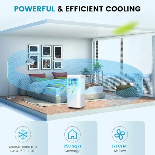 Miniatura 2 de GOFLAME Aire acondicionado portátil, potente unidad de CA de 8000 BTU con control remoto y 4 ruedas, enfriador de aire 3 en 1, deshumidificador