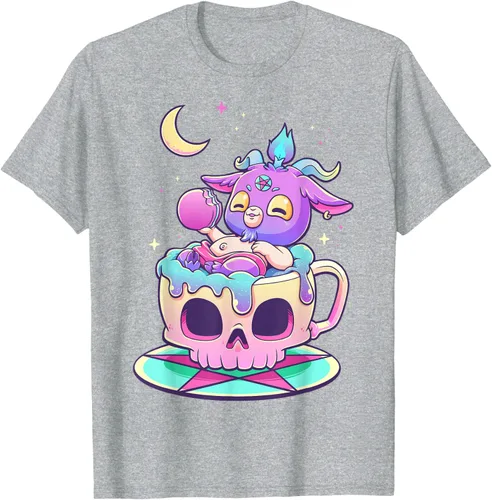 Miniatura 37 de Kawaii Pastel Goth Cute espeluznante Pentáculo Baphomet - Camiseta de cabra, Negro