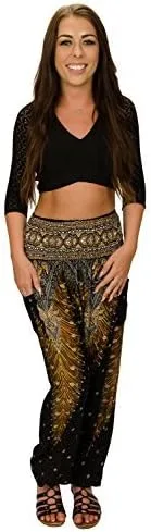 Happy Trunks Pantalones harén para mujer, pantalones de yoga con bolsillos (S-XXL) ropa hippieropa bohemia para mujersala de playa