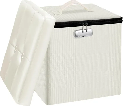Tamfile Otomana pequeña con almacenamiento, 13 x 13 x 13 pulgadas, plegable, segura y ignífuga, con cerradura para documentos importantes, taburete