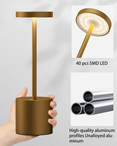 Miniatura 9 de Pack de 2 lámparas de mesa inalámbricas, lámpara de escritorio recargable con batería LED de 5000 mAh, metálica, USB, portátil, lámpara de mesa