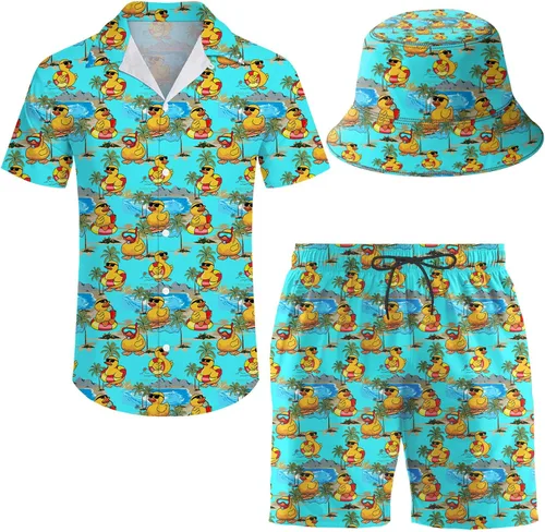 Miniatura 23 de Conjunto deportivo de 2 piezas para hombre, camisa hawaiana, pantalones cortos, camisa con botones y pantalones cortos con sombreros de pescador