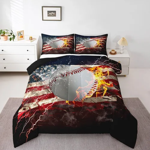 Miniatura 51 de Erosebridal Juego de edredón de bandera estadounidense tamaño individual para niños y adolescentes, juego de ropa de cama de camuflaje, edredón