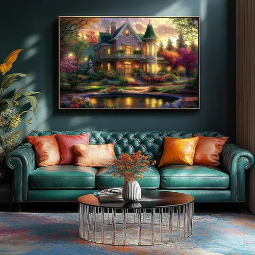 Miniatura 5 de Victorian House Sunset - Rompecabezas de 500 piezas para adultos, rompecabezas con flores de otoño y paisaje escénico, rompecabezas desafiantes Casa