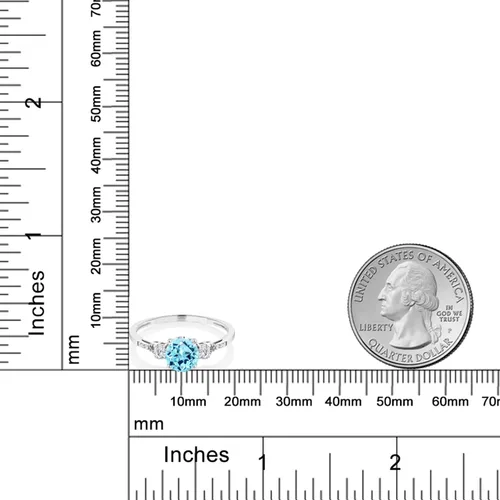 Miniatura 142 de Gem Stone King Anillo de compromiso de 3 piedras preciosas redondas de oro blanco de 10 quilates con piedra natal de 0.236 in con piedra natal
