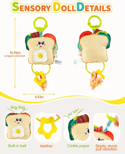 Miniatura 4 de Jollybaby Juguete de Vibración y Tracción para Bebé - Juguetes Sensoriales Colgantes para Tiempo Boca Abajo para Asiento de Auto, Cochecito, Cuna