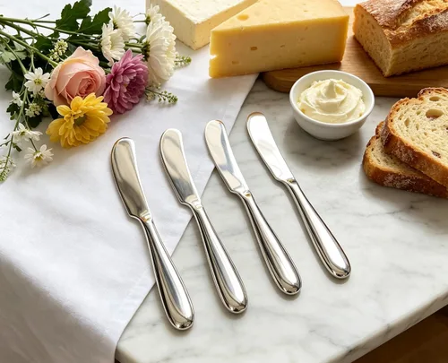 Juego de 4 cuchillos de mantequilla, cuchillo de paté esparcidor de queso, mango grueso y suave, material de seguridad alimentaria, acero inoxidable