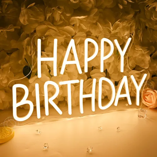Miniatura 7 de SYLHOME Letrero de luz LED de neón con texto en inglés «Happy Birthday» para fiesta de cumpleaños, dormitorio, decoración de pared, pancarta, bar