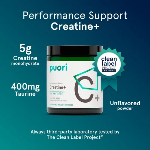 Miniatura 2 de Puori Monohidrato de creatina en polvo con taurina, creatina en polvo sin sabor, suplemento de preentrenamiento para hombres y mujeres, constructor