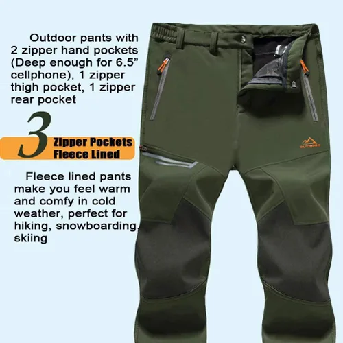 Miniatura 4 de MAGCOMSEN Pantalones de invierno para hombre, con forro polar, resistentes al agua, 4 bolsillos con cremallera, pantalones para exteriores