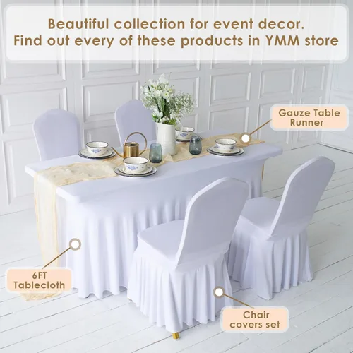 Miniatura 3 de Your Magic Moment Falda de mesa de elastano para mesas rectangulares de 6 pies de 6 pies, color blanco, 1 pieza, mantel ajustable blanco