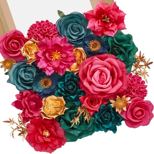 Miniatura 17 de Serwalin Flores artificiales, flores rosadas, flores de seda falsas, flores de pastel de boda, flores para ramos de boda, centros de mesa, Un rosa