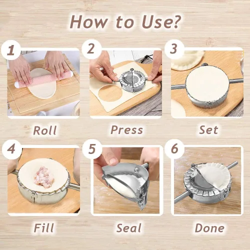 Miniatura 4 de COTEY Prensa para Empanadas de 6 pulgadas, Molde Grande de Acero Inoxidable para Dumplings, Cortador de Masa/Molde para Dumplings 2 en 1