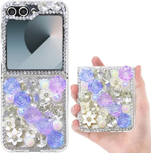 Miniatura 32 de Funda para Samsung Galaxy Z Flip 3 con purpurina, bonita funda transparente con diseño, brillante, reflectante, con destellos, cubierta de teléfono