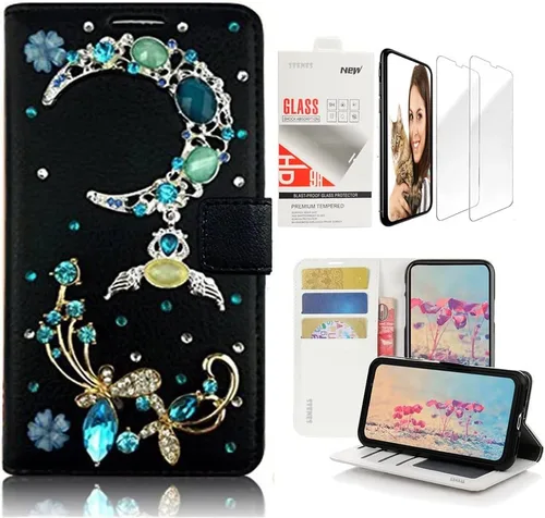 Miniatura 8 de Bling Wallet - Funda de cuero compatible con Samsung Galaxy A32 5G, elegante, diseño de corazón y corona hecha a mano en 3D con protector