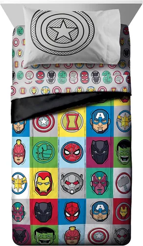 Miniatura 2 de Jay Franco Marvel Avengers Pop - Juego de ropa de cama tamaño matrimonial de 7 piezas, incluye edredón y juego de sábanas, microfibra súper suave