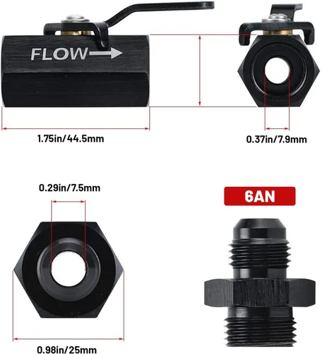 Miniatura 4 de Válvula de cierre de combustible en línea de aluminio 6AN, 6AN a 6AN Macho Flare Fitting, control de flujo 3/8 válvulas de corte de rosca macho