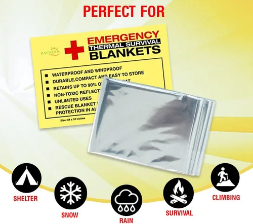 Miniatura 4 de Rawyer - Mantas térmicas de supervivencia de emergencia (paquete de 4), mantas Mylar para exteriores, camping, senderismo, clima duro, hojas