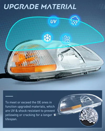 Miniatura 5 de Nilight - Conjunto de faros delanteros compatibles con Honda Civic 1996 1997 1998, reemplazo de faros delanteros, carcasa cromada, reflector ámbar