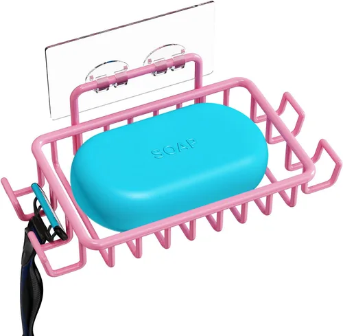 Miniatura 11 de Nieifi Jabonera de barra para pared de ducha con 4 ganchos, jabonera adhesiva de acero inoxidable para baño, color plateado A-Silver