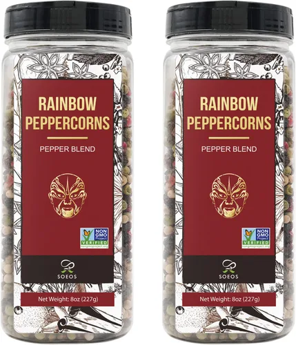 Miniatura 10 de Soeos Granos de pimienta arcoíris, 8 onzas (paquete de 1), sin OMG, kosher, empacados para mantener los granos de pimienta frescos, pimienta