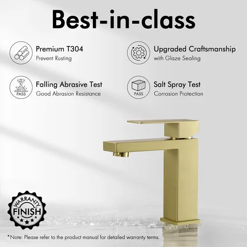 Miniatura 2 de KES - Grifo para lavabo de baño con mando único en acero inoxidable, versión regular o alta de SUS 304 - L3156ABLF-P Oro cepillado