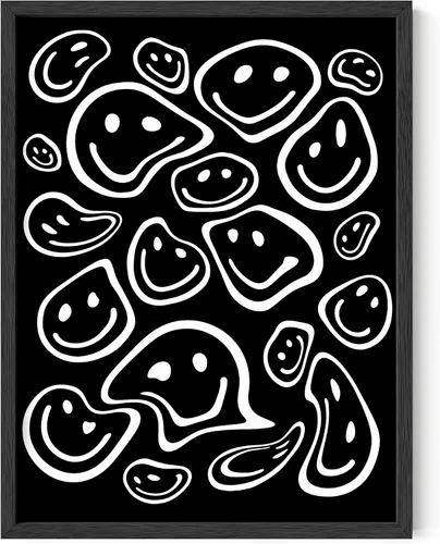 HAUS AND HUES Impresión artística de sonrisas ácidas negras - Individual - 12x16 Smileys negros