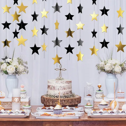 Miniatura 7 de Patelai Guirnalda de estrellas con purpurina 2026, decoración de graduación de 130 pies, pancarta colgante de estrella para fiesta, cumpleaños