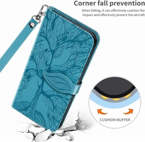 Miniatura 7 de Funda para Samsung Galaxy S21 FE, Samsung S21 FE 5G, piel sintética de alta calidad en relieve con diseño de árbol [atril] [ranuras para tarjetas]