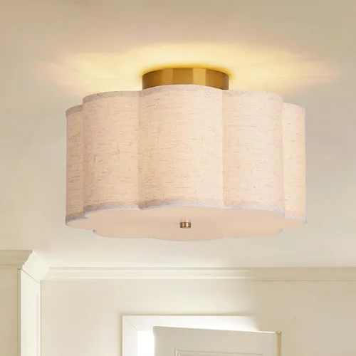 Miniatura 10 de Vexagyle Lámpara de techo moderna de montaje empotrado, lámpara de guardería de 3 luces con pantalla de tela blanca tipo pétalo, lámpara de techo