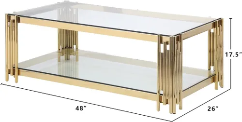 Miniatura 2 de Mesa auxiliar, mesa auxiliar moderna, parte superior de cristal, mesa de centro doble de acero inoxidable dorado para sala de estar