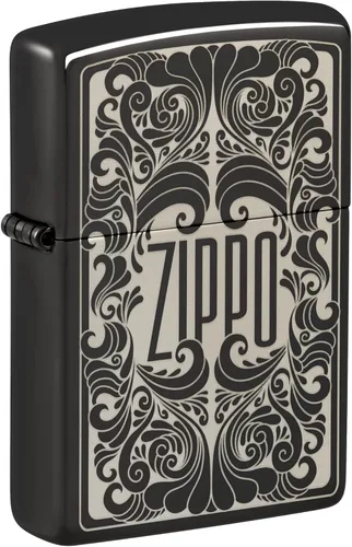 Miniatura 18 de Encendedor de bolsillo Zippo negro mate con diseño de logo de Zippo Logotipo de oro mate negro