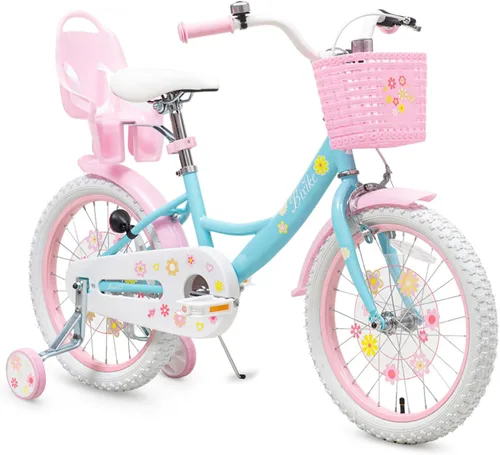 Miniatura 20 de Bixike Girls Bike with Basket for Toddlers and Kids Aged 3-14 Years Old, 12 14 16 18 Inch with Training Wheels & Doll Seat, 20 Inch with Kickstand &