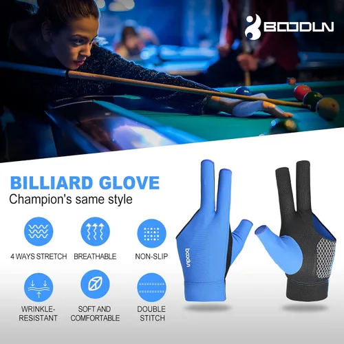 Miniatura 2 de YFY Guante de Billar de 3 Dedos para Mano Izquierda de Cuero Azul Adulto Unisex Jugadores de Billar Deportivo Compacto Fácil de Poner Guante