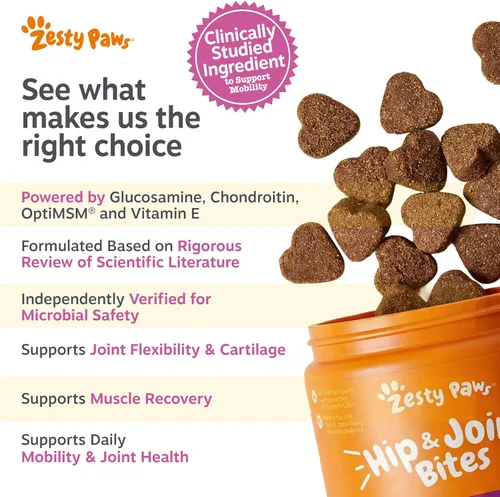 Miniatura 5 de Zesty Paws Mobility Bites Suplemento para articulaciones de perro, masticables de cadera y articulaciones, productos para mascotas con glucosamina