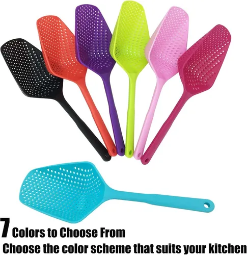 Miniatura 9 de SEIWEI Cuchara coladora grande, colador de herramientas de mango largo, cuchara de drenaje, colador de pasta resistente al calor, cocina para Azul