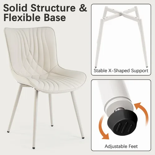 Miniatura 6 de YOUTASTE Juego de 2 sillas de comedor color crema, sillas de cocina modernas y cómodas de mediados de siglo, piel sintética tapizada, patas de metal