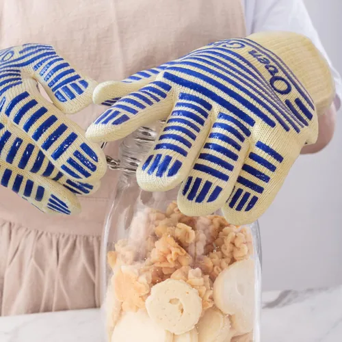 Miniatura 9 de Guantes de horno, guantes de parrilla resistentes al calor de 540 grados, guantes de silicona antideslizantes para superficies calientes con dedos