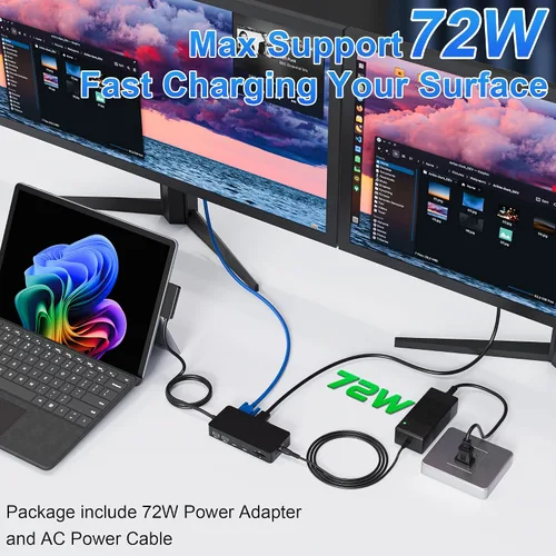 Miniatura 9 de Estación de acoplamiento para superficie, 11 en 1 monitor dual 4K @60Hz HDMI + VGA Surface Dock, para Surface Pro 11/10/9/8/X/7/6/5/4, Surface