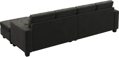 Miniatura 9 de Belffin Sofá cama modular convertible de terciopelo de 4 asientos con diván reversible, sofá cama seccional con almacenamiento otomano seccional