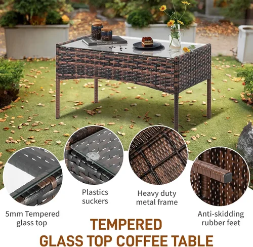 Miniatura 4 de Outvita Juego de muebles de patio de 4 piezas, juegos de conversación de ratán con sofá biplaza suave y mesa de cristal para jardín, patio, balcón