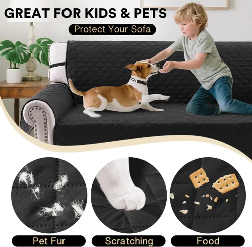 Miniatura 5 de PrinceDeco Funda de sofá para perros, lavable y reversible, apta para mascotas, resistente al agua, protector de muebles con correas elásticas