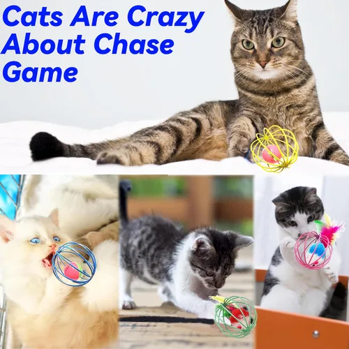 Miniatura 7 de Juguetes para gatos, 6 paquetes de juguetes para gatos y gatitos de interior, bolas de jaula de metal con ratones y campanas, juguetes interactivos