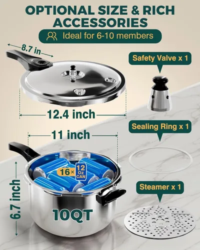 Miniatura 9 de WantJoin Olla de presión de acero inoxidable (sin aluminio), olla de presión compatible con inducción de 10 cuartos con dispositivos de seguridad