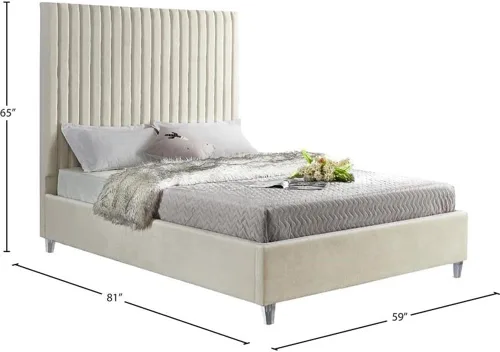 Miniatura 3 de Meridian Furniture CandaceCream-F Colección Candace Moderna Cama matrimonial tapizada de terciopelo contemporánea, tela de terciopelo crema