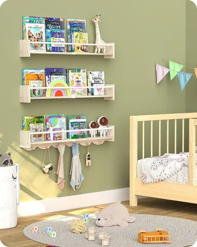 Miniatura 5 de Estantes flotantes para libros de 34 pulgadas, estantes flotantes para libros de pared, estantes de guardería de montaje en pared, juego de 3