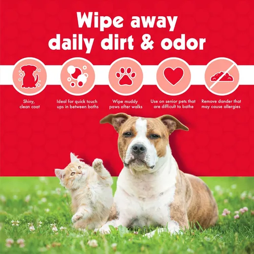 Miniatura 7 de Petkin Toallitas para mascotas para perros y gatos, 100 toallitas grandes – Elimina la suciedad y el olor como lavarse las manos – Limpia orejas