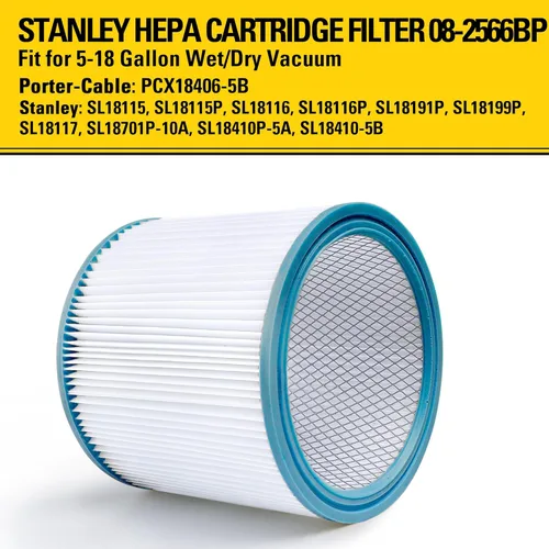 Miniatura 2 de STANLEY Filtro de vacío HEPA de repuesto 08-2566BP, apto para la mayoría de aspiradoras húmedas y secas de 5 a 18 galones, compatible con SL18115